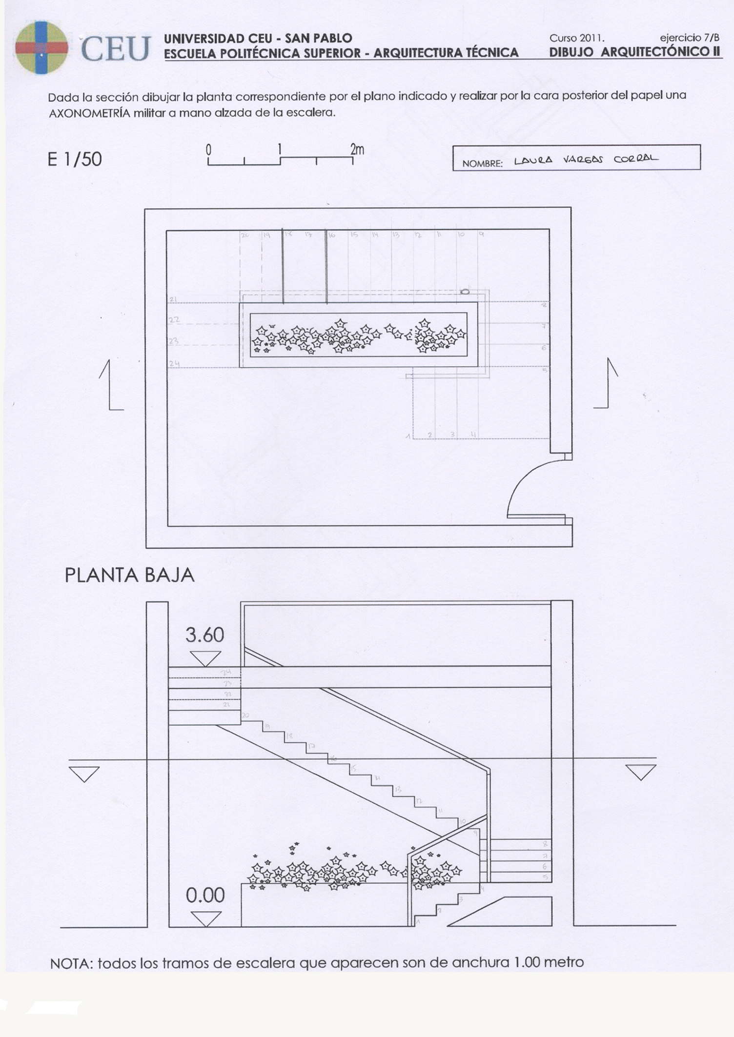 Axonometría militar escalera